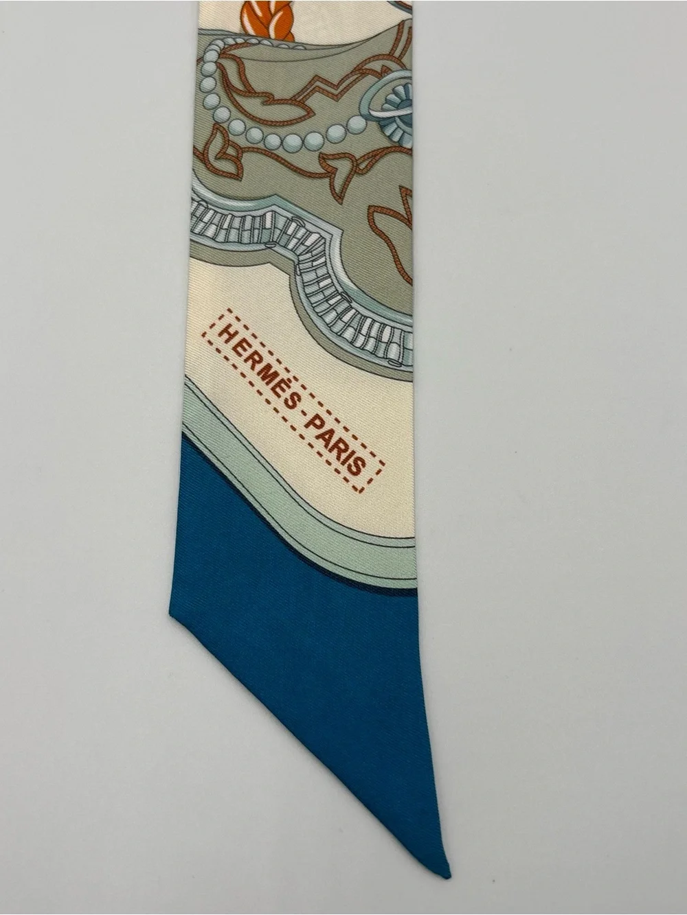 Hermès Twilly Grand Apparat Cream Blue Orange Scarf Ribbon Hair Tie Bag - Picture 4 of 6